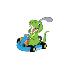 Fototapeta na wymiar a dinosaur character playing golf with a go car