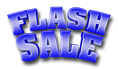 Stock Illustration - Large Shiny Blue Text: Flash Sale, 3D Illustration with Shadow, Isolated Against the White Background.