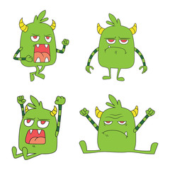 Green monster design character friendly set with various style