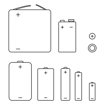 Vector Set of Outline Icons of Different Types Batteries