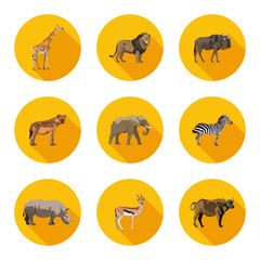 Africa animals flat icons set