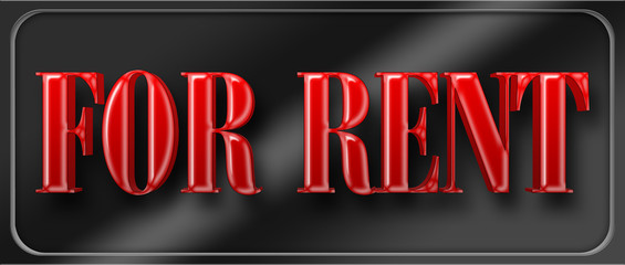 Fototapeta na wymiar Stock Illustration - Large Red Text: FOR RENT, 3D Illustration, Black Background.