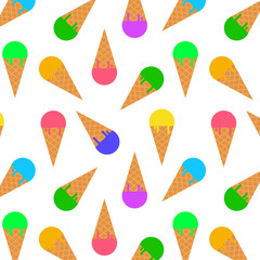 Ice cream cone seamless pattern background. Realistic. Different colors. For print and web.