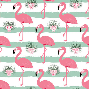 pattern with stripes and flamingos