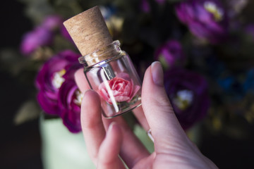 Glass jar tied with a ribbon. Stopper USB flash drive, Original flash drive. Rose in a flask. Glass...