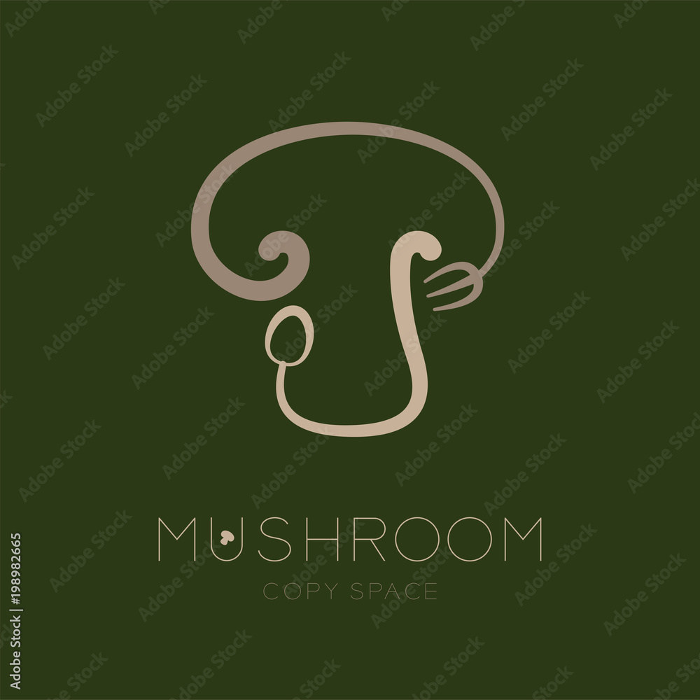 Poster mushroom logo icon with spoon fork concept outline stroke set flat design brown color illustration i