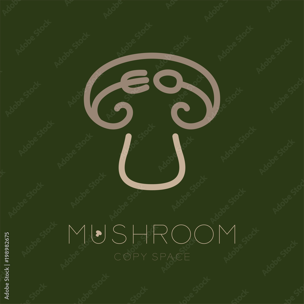Poster mushroom logo icon with spoon fork concept outline stroke set flat design brown color illustration i