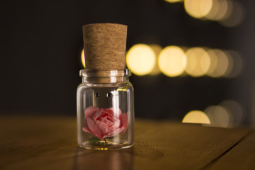 Glass jar tied with a ribbon. Stopper USB flash drive, Original flash drive. Rose in a flask. Glass USB Flash Drive. Wedding flash drive as a gift.