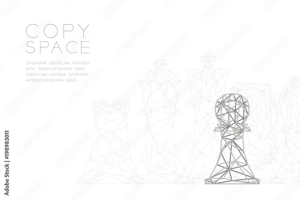 Poster chess pawn wireframe polygon silver frame structure, business strategy concept design illustration i