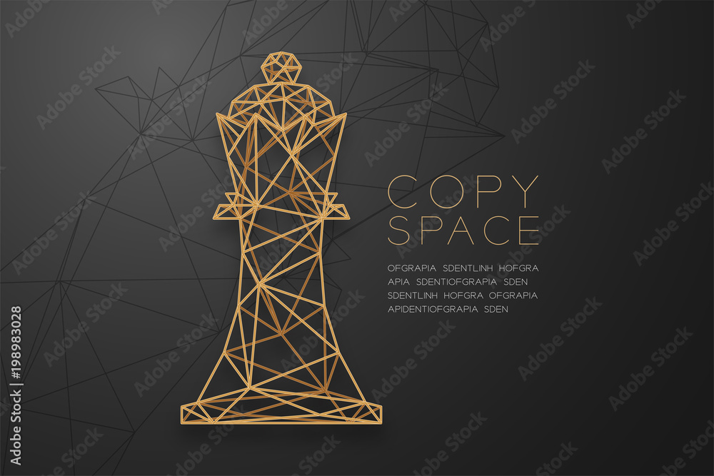 Poster chess king wireframe polygon golden frame structure, business strategy concept design illustration i