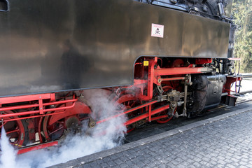 Detail of the power transmission on steam locomotive
