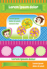 Invitation Kid Template. Colorful bright vector background with cartoon kid illustrations
