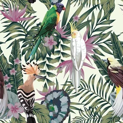 Fotobehang Tropische vogels planten bladeren bloemen abstracte kleur naadloze achtergrond © berry2046