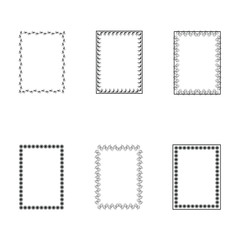 Floral frame with space for text. Vector set of various rectangular frames with leaves and flowers in black on a white background.   