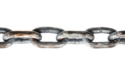 Close up old rusty chain isolated on white background.