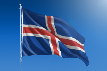 Iceland flag and blue sky