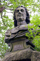 tcar Peter the Great monument in spa town Karlovy Vary, West Bohemia, Czech republic. Famous...