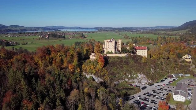 Flight around of Hohenschwangau Castle, Bavaria, Germany