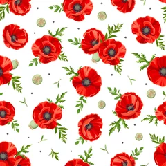 Wall murals Poppies Vector seamless pattern with red poppies.