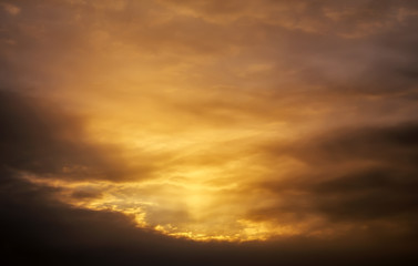 Naklejka na ściany i meble Beautiful stormy sunset sky. Cloudy abstract background.