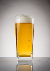 Glass of beer on the gray background
