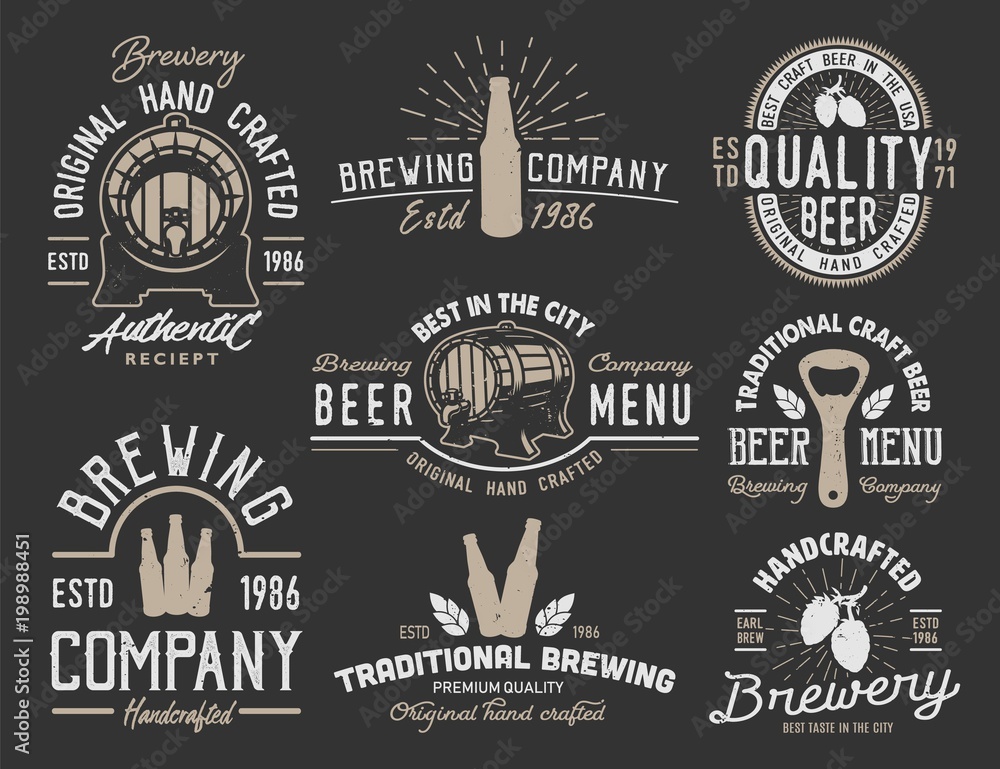 Wall mural Set emblems with beer objects