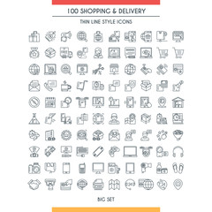 Shopping and delivery line icons