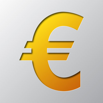Paper art of the symbol of euro currency. Vector illustration.