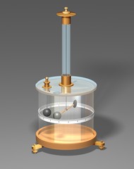 Coulomb's Torsion Balance. 3D illustration of the torsion balance apparatus on a gray background.