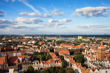 Naklejka na ściany i meble Old Town Of Gdansk City Aerial View
