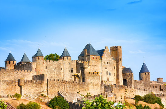 Beautiful view of old fortress of Carcassone. France. It was added to the UNESCO list of World Heritage Sites in 1997