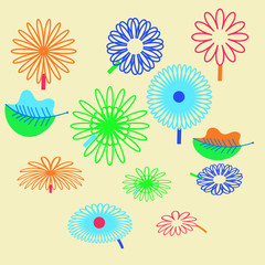 Fototapeta na wymiar Pattern of floral motif, flowers, leaves, doodles.