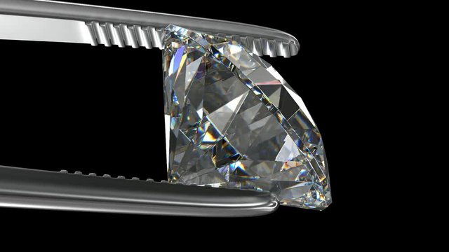 Diamond Seen close up with tweezers, 3D animation