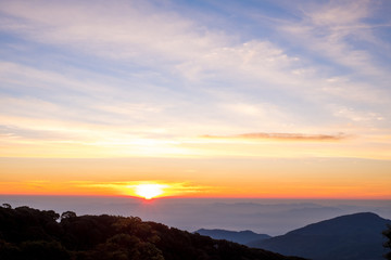Morning atmosphere with sunrise view on the moutain of thailand.