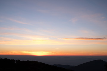 Morning atmosphere with sunrise view on the moutain of thailand.
