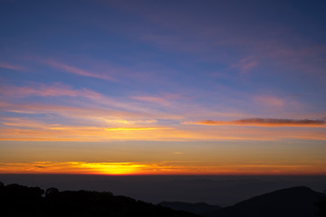 Fototapeta na wymiar Morning atmosphere with sunrise view on the moutain of thailand.
