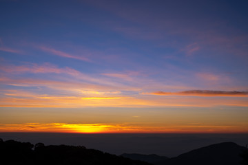 Morning atmosphere with sunrise view on the moutain of thailand.