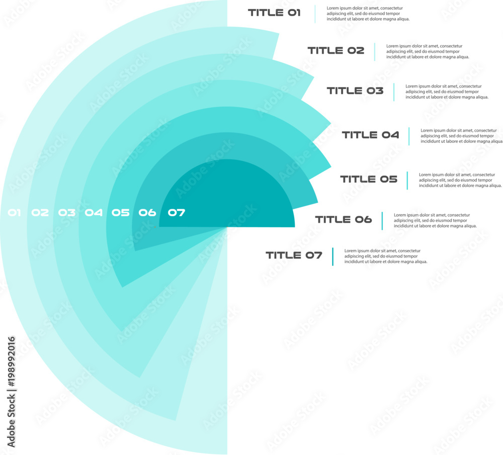 Aufkleber Concentric infographics diagram step by step in a series of circle. Element of chart, graph, diagram with 7 options, parts, processes. Vector business template for presentation