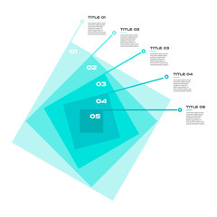 Concentric infographics step by step in a series of squares. Element of chart, graph, diagram with 5 options - 20, 40, 60, 80, 100 percent, parts, processes. Vector business template for presentation