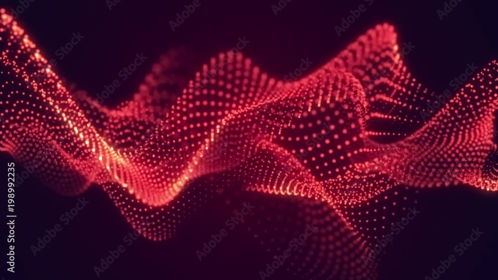 Poster abstract red cg motion waving texture with glowing defocused particles. cyber or technology digital 
