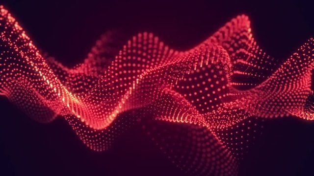 Abstract Red cg motion waving texture with glowing defocused particles. Cyber or technology digital landscape background. 1920p Full hd