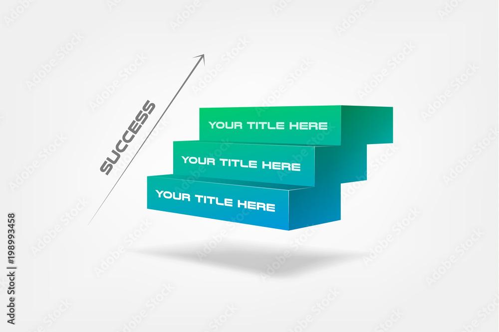 Poster 3d blocks, stairs of success, infographics step by step. element of chart, graph, diagram with 3 opt