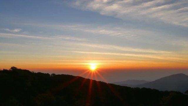 Doi Intanon is a landmark on the highest mountain of Thailand in Chiang Mia province.  Many tourists will visit beautiful scenery of sunrise and mist .