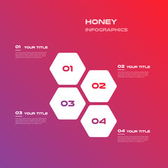 Honeycombs, gradient infographics step by step. Element of chart, graph, diagram with 4 options - parts, processes, timelines. Vector business template for presentation.Abstract background