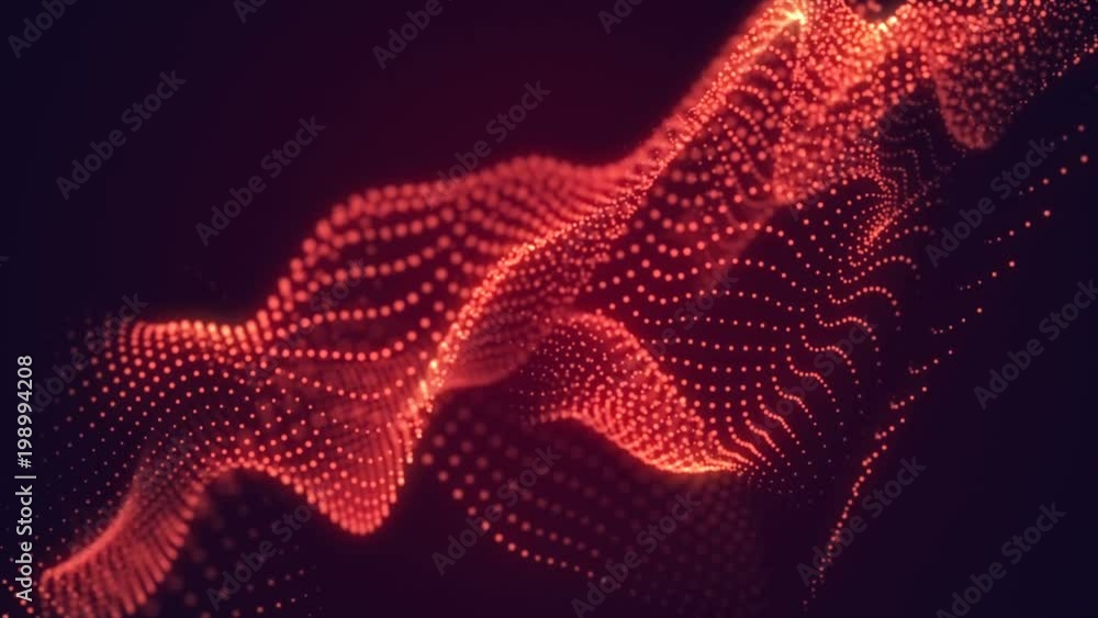 Poster abstract red cg motion waving texture with glowing defocused particles. cyber or technology digital 