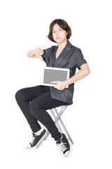 Women sit on chair with using mobile phone