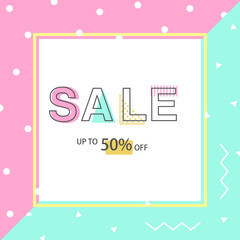 Sale Banner geometric design for online shop or store. Typeface Hand drawn alphabet. Geometric funny font.