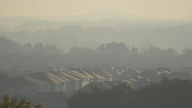 Houses in Kitchener seen through mist