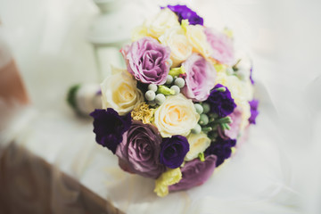 Wonderful luxury wedding bouquet of different flowers