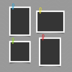 Set of vintage photo frame with tape, paper clip. Vintage style illustration. Photo realistic Vector EPS10 Mockups. Retro Photo Frame Template for your photos.